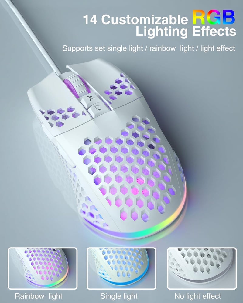 SOLAKAKA SM900 Gaming Mouse Wired with RGB,Adjustable 12800 DPI Wired Gaming Mouse with Side Buttons,Computer Mouse for Laptop/PC,White - Image 4